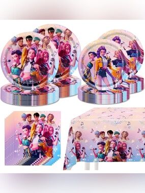 K-pop Demon Hunters Party Tableware, Plates, Napkins and Tablecloth